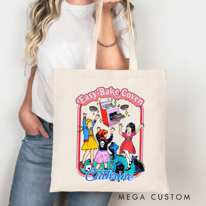 Personalized Easy Bake Coven Tote Bag Custom Trick or Treat Canvas Bag with Name Spooky Baking Tote for Baking Lover Gift