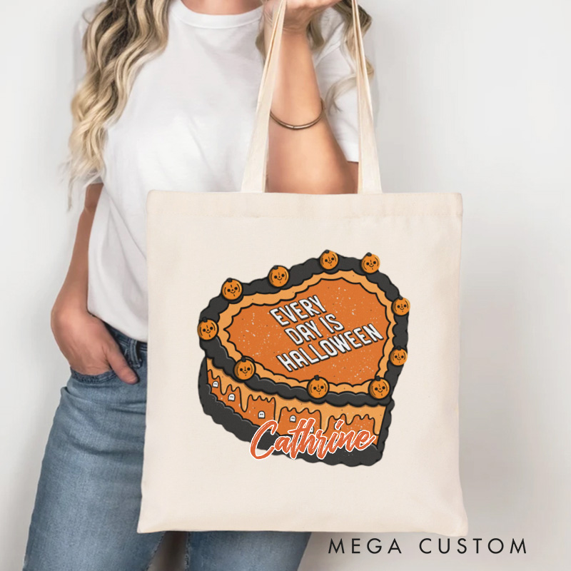 Personalized Every Day is Halloween Tote Bag Custom Pumpkin Cake Bag with Name Spooky Baking Tote for Baking Lover Gift