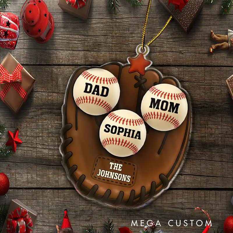 Personalized Acrylic Baseball Glove Christmas Ornament with Family Names