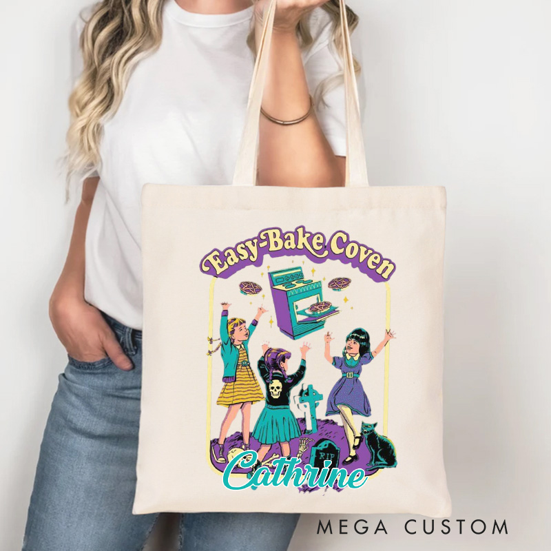Personalized Easy-Bake Coven Tote Bag Custom Witchy Halloween Bag with Name Baking Tote for Baking Lover Gift