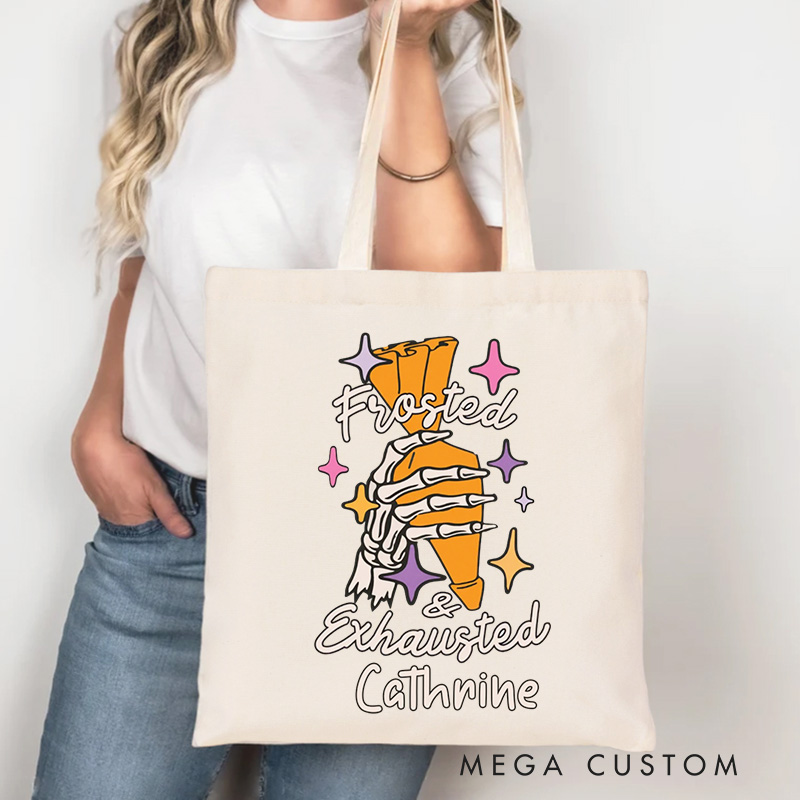 Personalized Frosted and Exhausted Tote Bag Custom Halloween Baking Bag with Name Spooky Baking for Baking Lover Gift