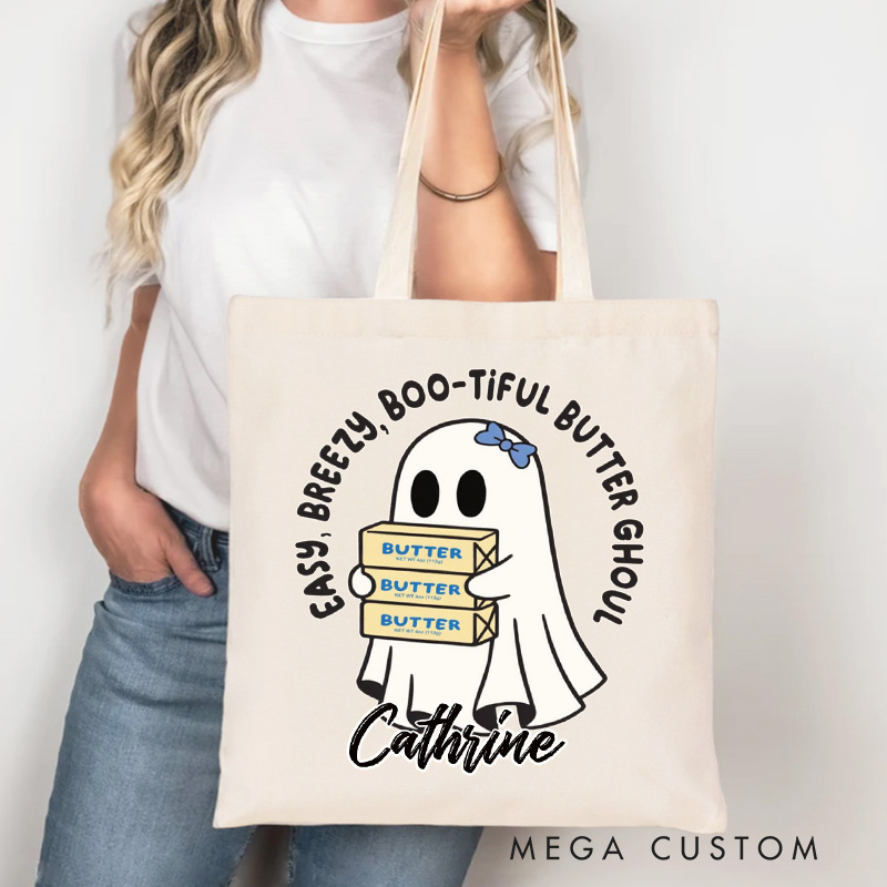 Personalized Easy Breezy Boo-tiful Butter Ghoul Tote Bag Custom Halloween Baking Tote with Name Bakers and Butter Bag Baking Lover Gift