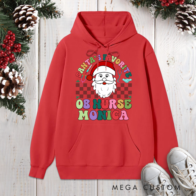 Personalized Hoodies for Nurse Customized Santa's Favorite OB Nurse Design Hoodies Xmax Gift