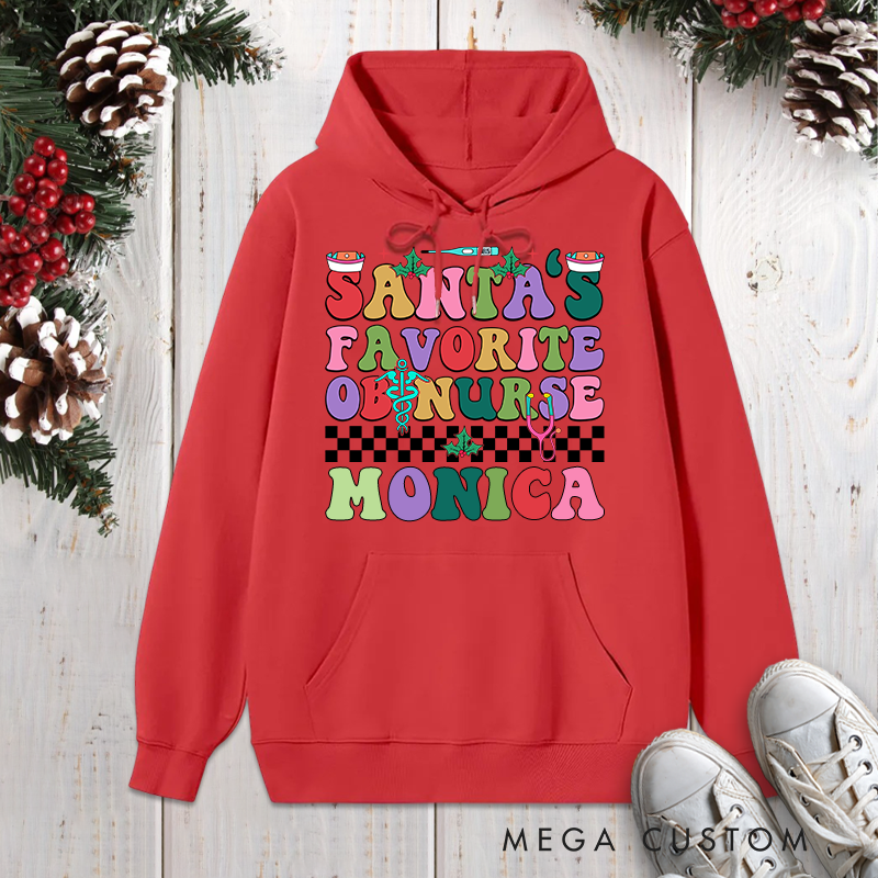Personalized Hoodies for Nurse Customized Santa's Favorite OB Nurse Design Hoodies Xmax Gift