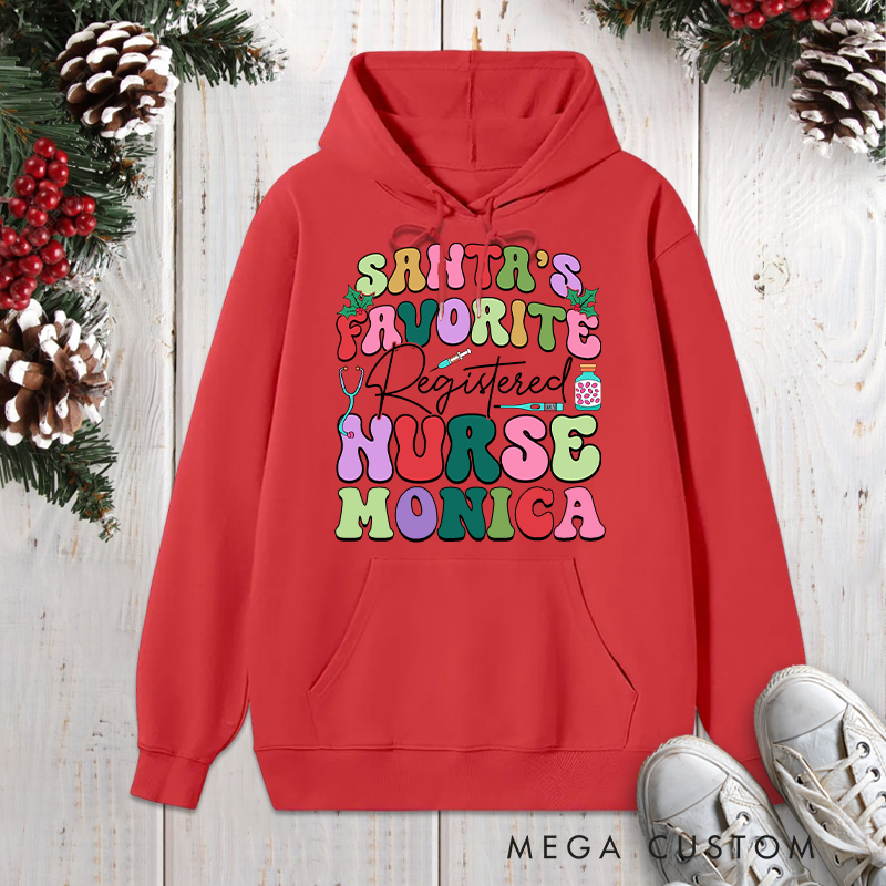Personalized Hoodies for Nurse Customized Santa's Favorite Registered Nurse Design Hoodies Xmax Gift