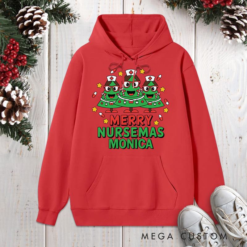 Personalized Hoodies for Nurse Customized Merry Nursemas Design Hoodies Xmax Gift