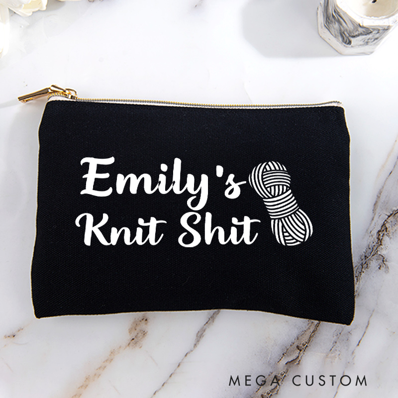 Personalized Knit Shit Storage Bag for Knitting Lover Zippered Project Pouch Gift for Yarn Lovers