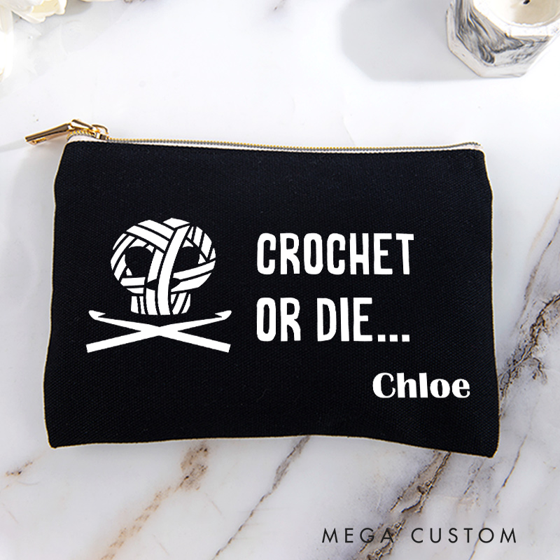Personalized Crochet or Die Storage Bag for Crocheting Lover Zippered Project Pouch Gift for Yarn Lovers