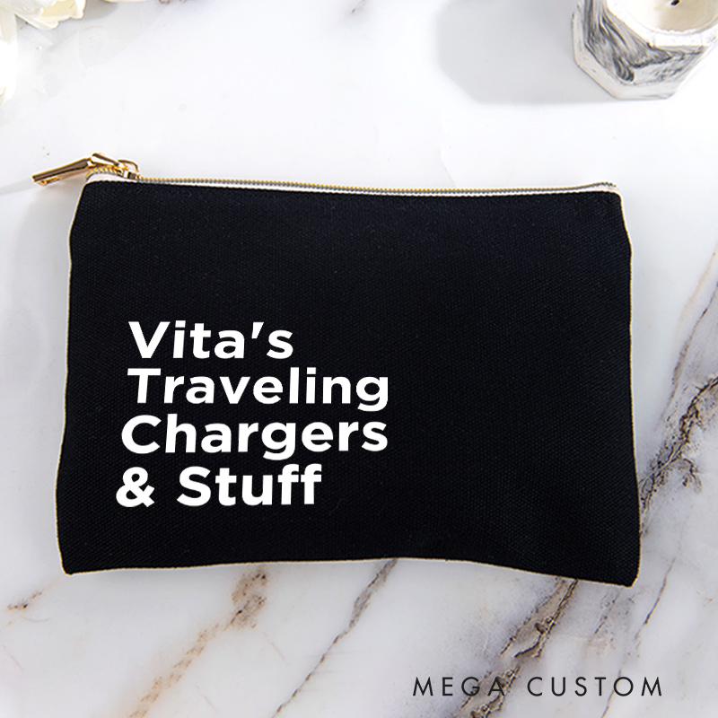 Personalized Traveling Chargers and Stuff Storage Bag for Traveling Lover Zippered Project Pouch Gift for Travelers