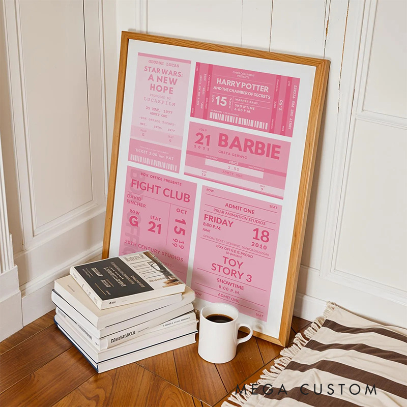 Personalized Square Movie Ticket Poster Without Frame Custom Film Lover Art Gift for film fans Date Night Wall Decor