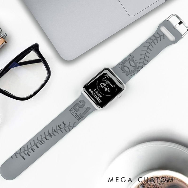 Personalized Baseball Silicone Watch Band with Custom Name and Number  