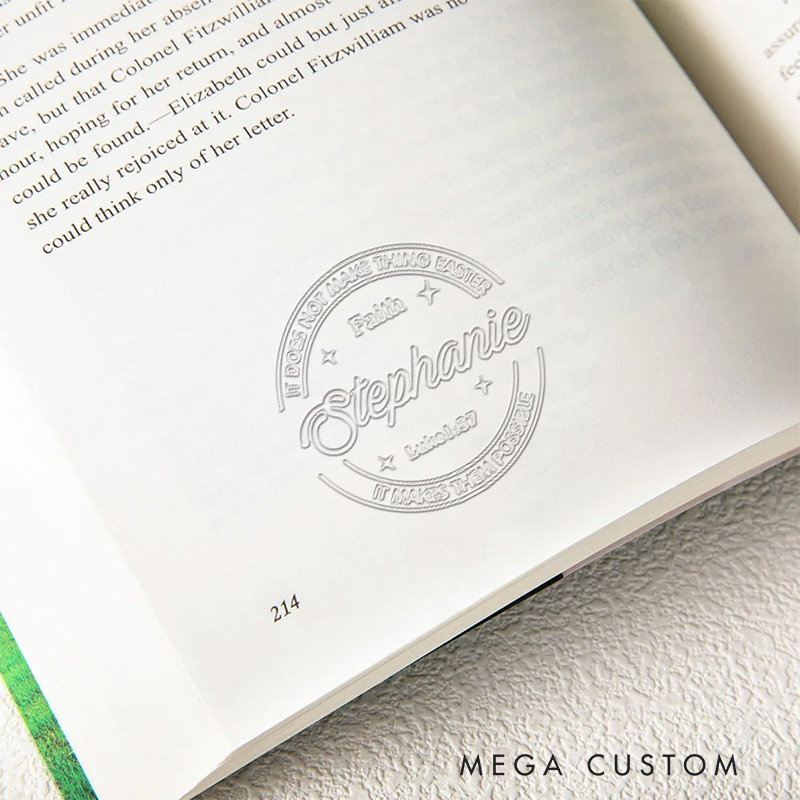 Personalized Religion Faith Luke 1:37 Book Embosser Hand Held Embosser Embossing Stamp with Name Inspirational Gift for Bookworm Christian