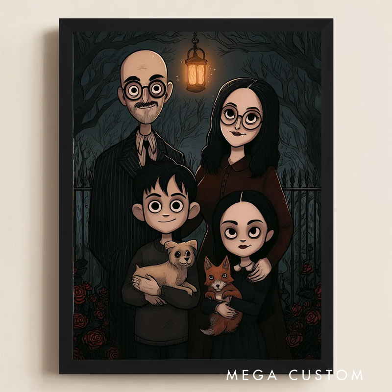 Personalized Gothic Illustration Wall Art For Couples Pets Family Poster Without Frame Custom Art Lover Gift Custom Portrait Halloween