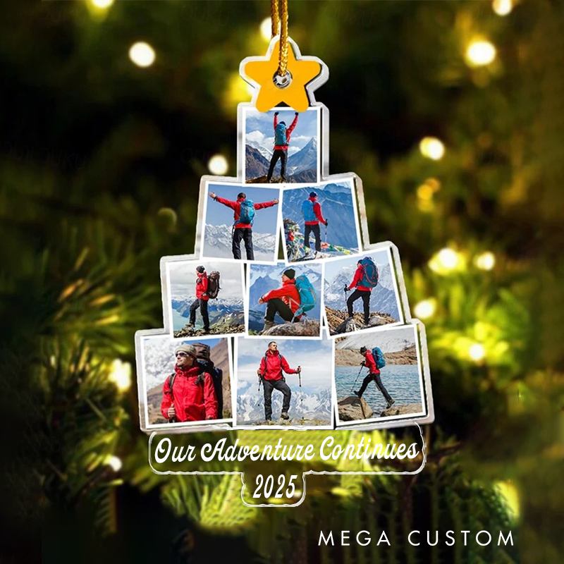 Personalized Photo Camping Christmas Tree Ornament Outdoor Hiking Lover Christmas Decor Gift for Travel Family 
