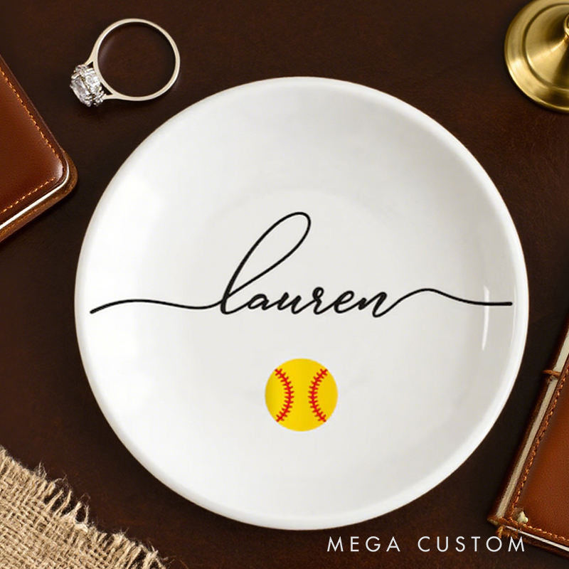 Personalized Softball Themed Ring Dish with Customizable Name  