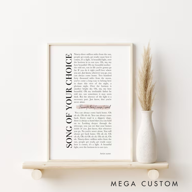 Personalized Song Lyric Print Custom Lyrics Wall Art Without Frame Music Quote Poster Custom Song Art