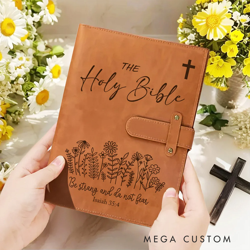 Personalized the Holy Bible Flower Portable A5 PU Leather Notebook Cover with Bible Chapter and Pocket Birthday Inspirational Gift for Christian