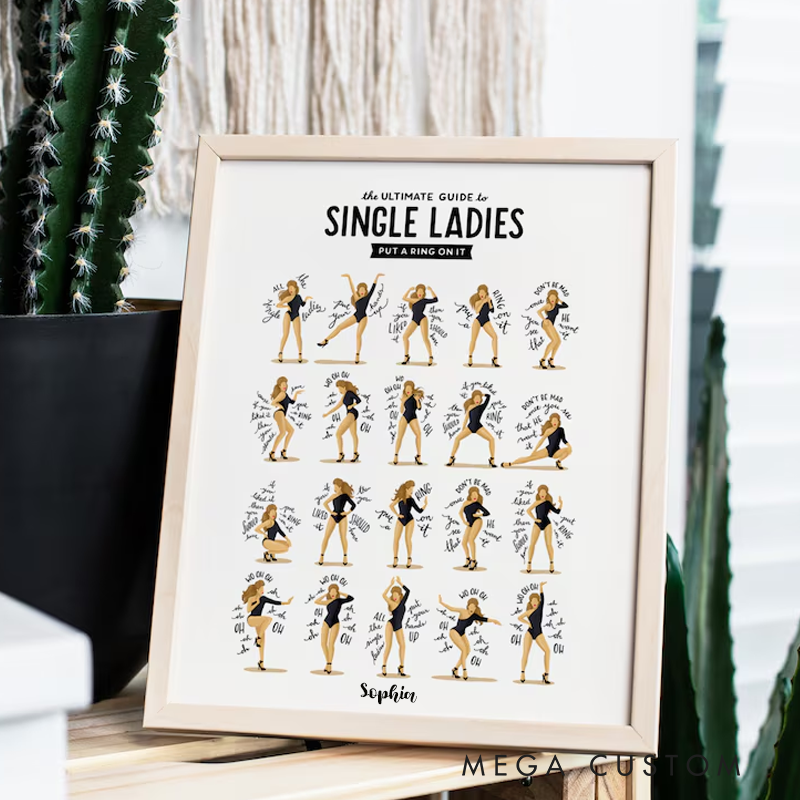 Personalized Single Ladies Dance Music Poster Dance Tutorial Illustration Funny Poster Fun Pop Art Wall Art Without Frame Typography Lyrics
