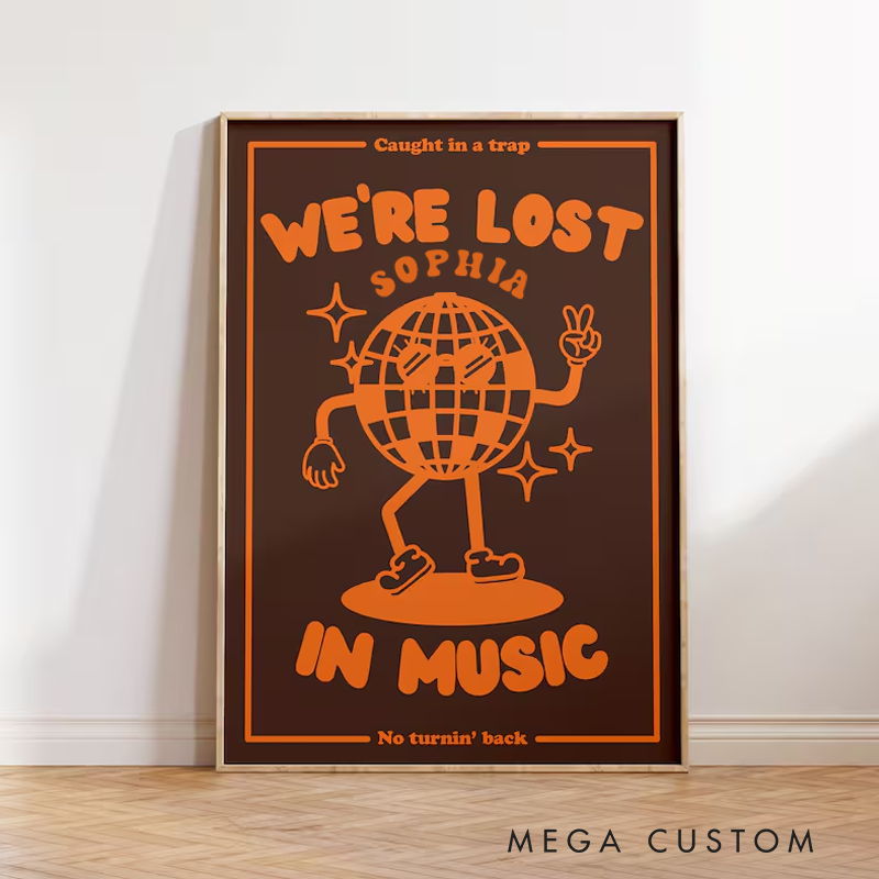Personalized Lost in Music Disco Mascot Music Print and Poster Wall Art Without Frame