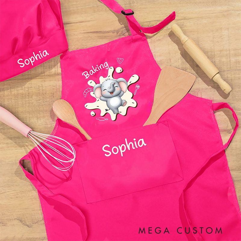 Personalized Adjustable Kid Apron Baking Hat Set Apron Animal Fantasy Apron with Name Baking Lover Gift Birthday Holiday Gift for Kids