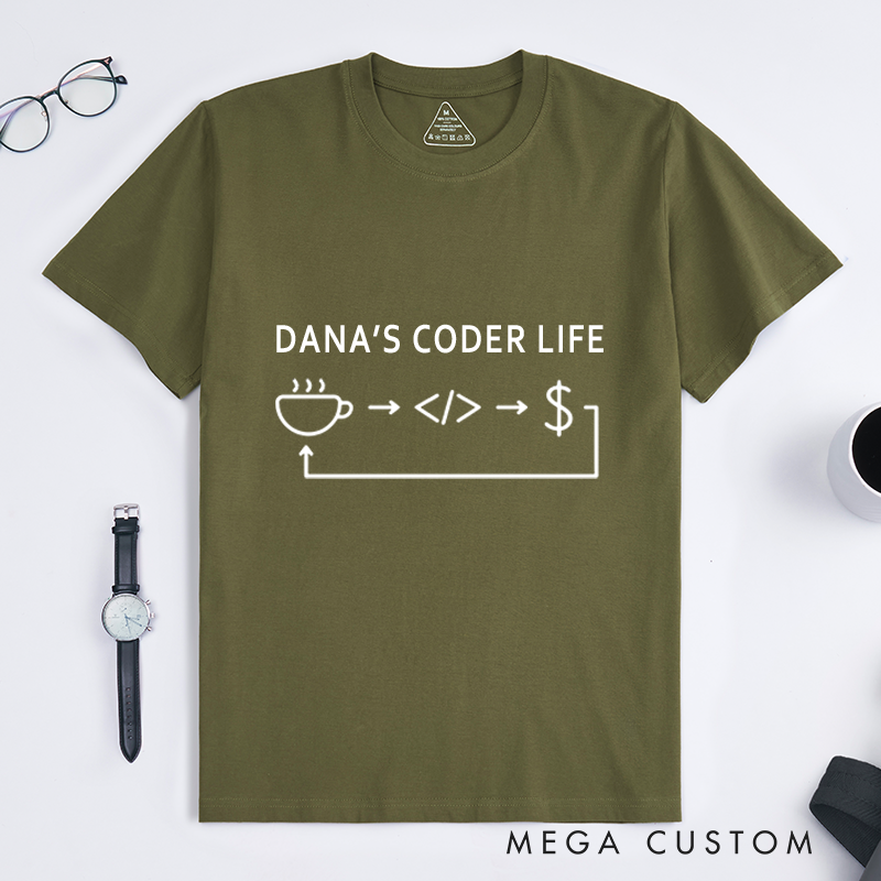 Personalized Life Of A Coder T-Shirt Developers Technology Enthusiasts Coffee Code Cash Shirt Gift Geek Nerd Programmer