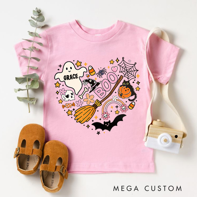 Personalized Halloween Heart Shirt for Kids Happy Halloween Kids Shirt Halloween Witch Tee 