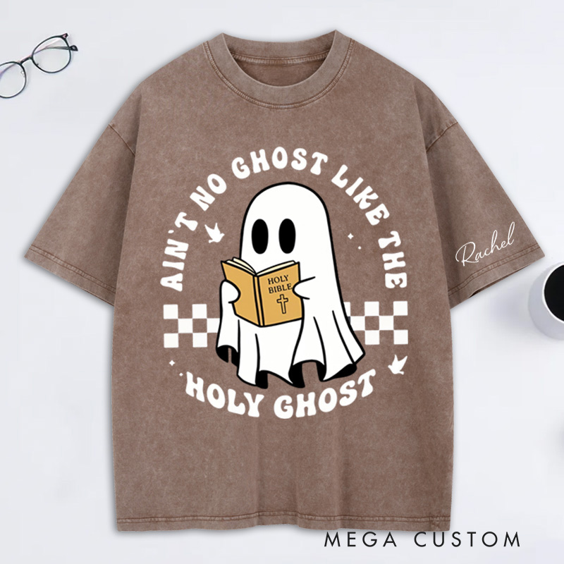 Personalized Ghost with Bible Washed T-Shirt Retro Shirt with Name Halloween Gift Christian Gift