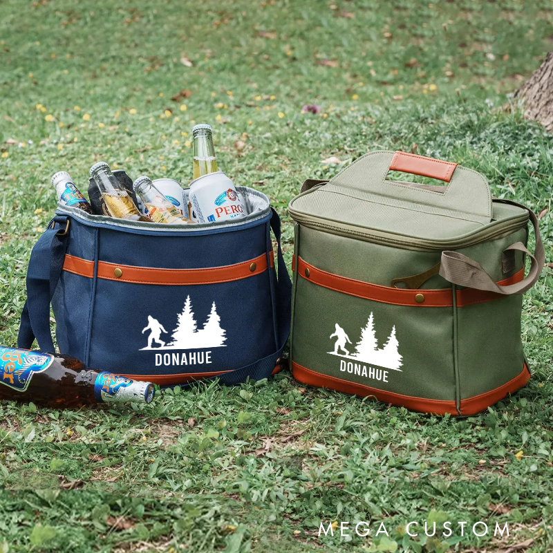 Personalized Beer Cooler Bag Custom Hiking Camping Picnic Bag Bigfoot and Forest Cooler Bags Best Gift for Outdoor Enthusiasts