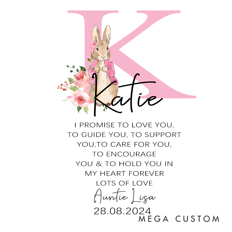 Personalized Pink Stuffed Bunny Plush Toy with Name Birthday Baptism Gift Christmas and First Communion Gift for Kids