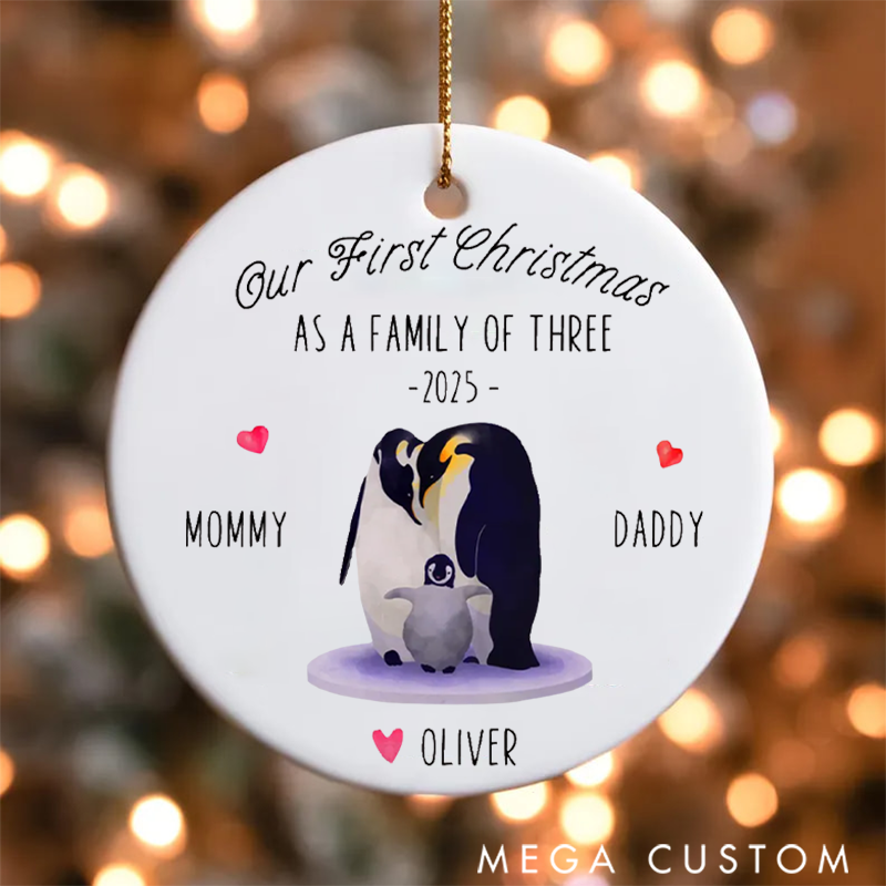 Personalized Family Christmas Ornaments Celebrating Our First Christmas as a Joyful Family of Three for Baby's First Christmas