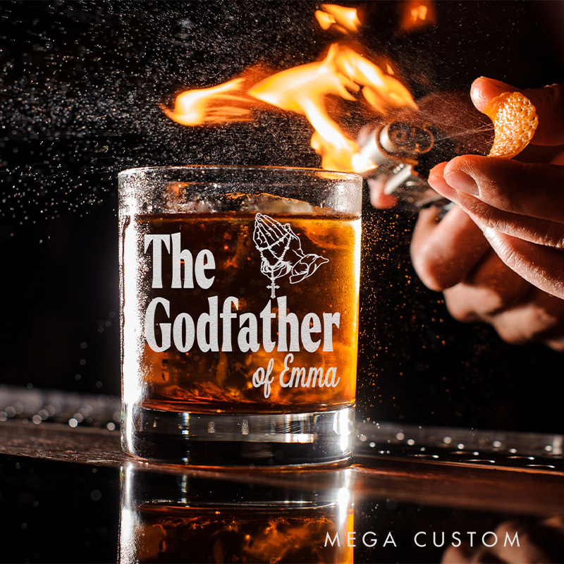 Personalized the Godfather 10.5 oz Fashioned Rock Whiskey Glass with Title and Name Godparent Gift Communion Baptism Gift Best Gift for Godfather