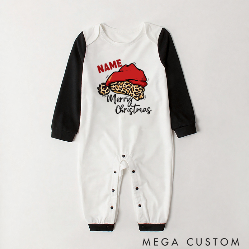 Personalized Family Christmas Gift Leopard Santa Hat Pattern Design Family Matching Pajamas