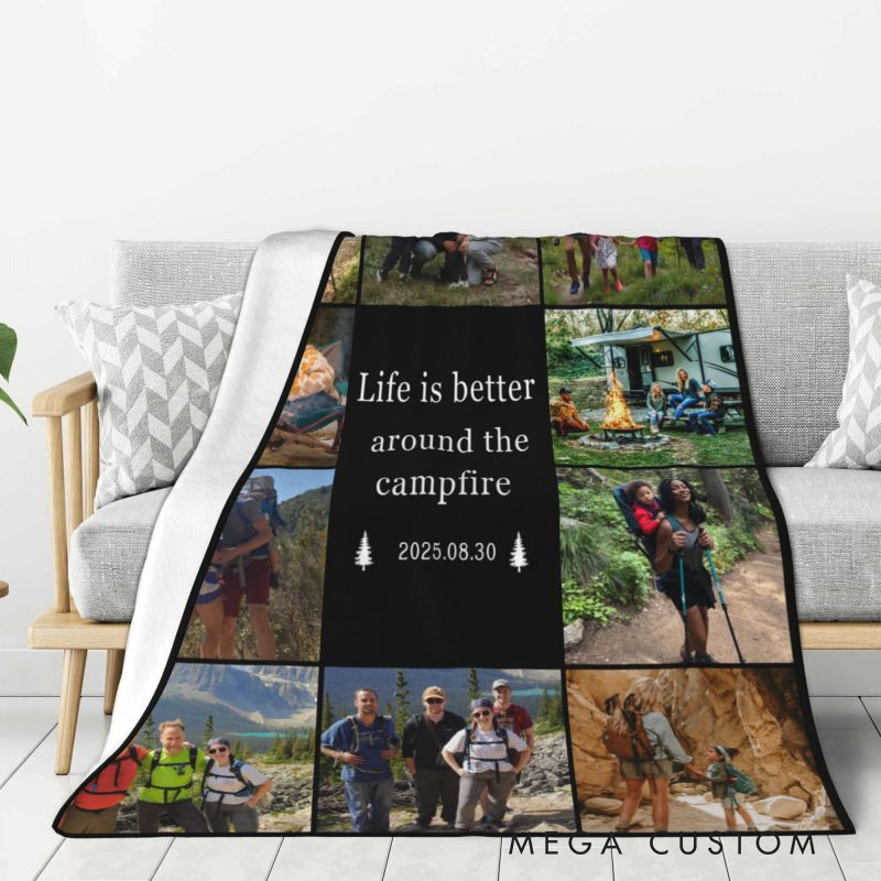 Personalized Hiking Camping Throw Blanket Adventure Nature Lover Blanket Gift for Mountain Travel Lovers