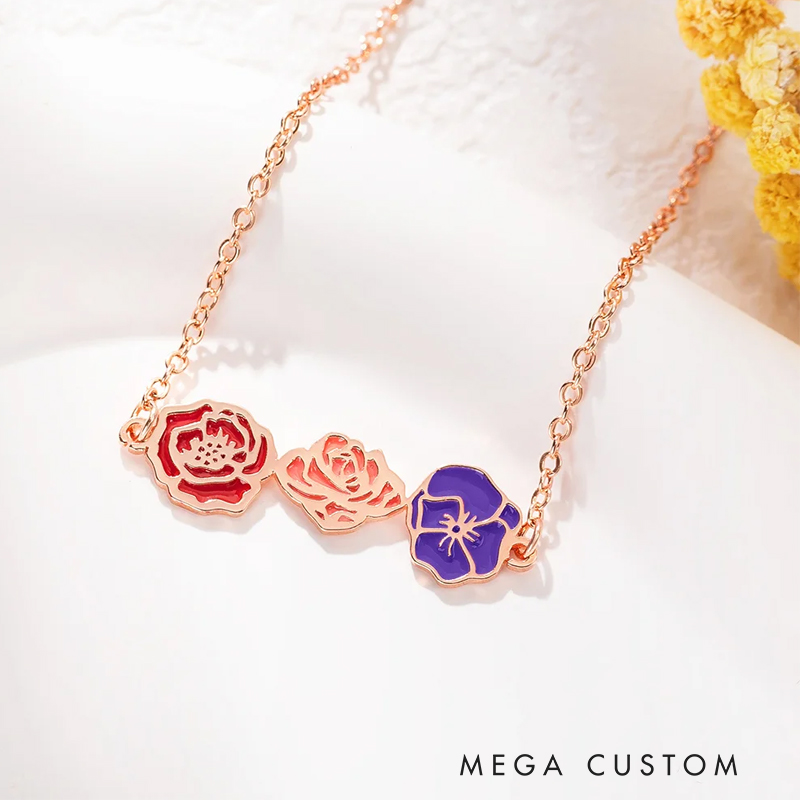 Personalized Dainty 1-8 Colorful Birth Flower Pendant Necklace Family Jewelry Birthday Mother's Day Gardening Loves Gift for Women