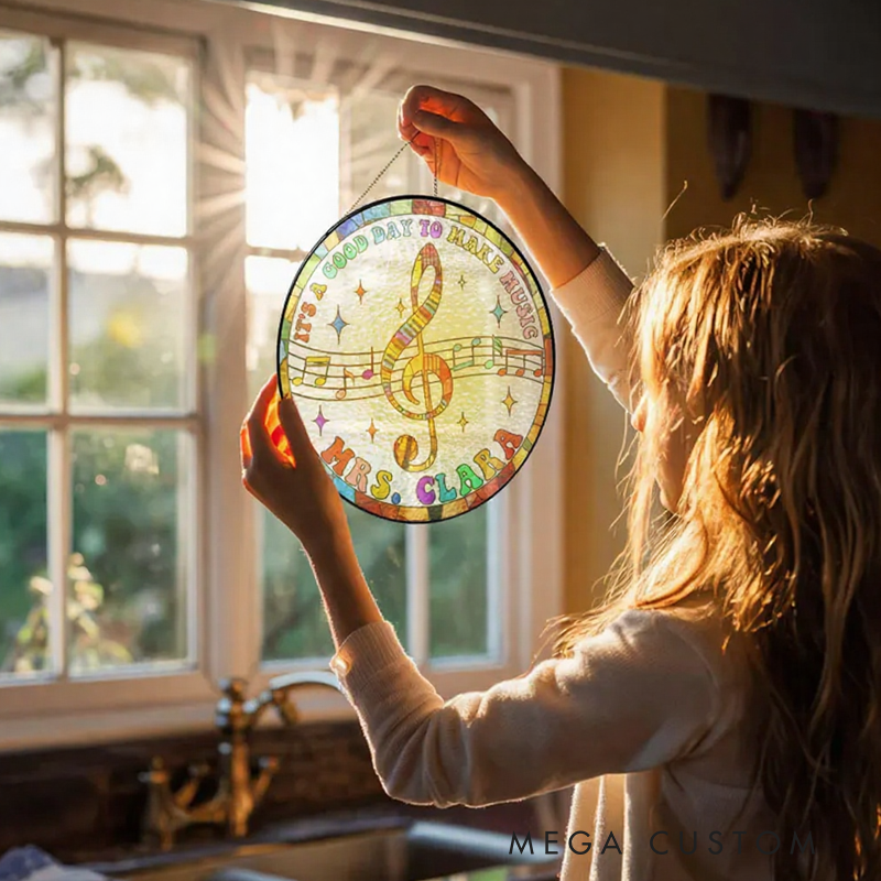 Personalized Name Musical Instrument Stained Glass Suncatcher Music Lover Gift Treble Clef Window Decor