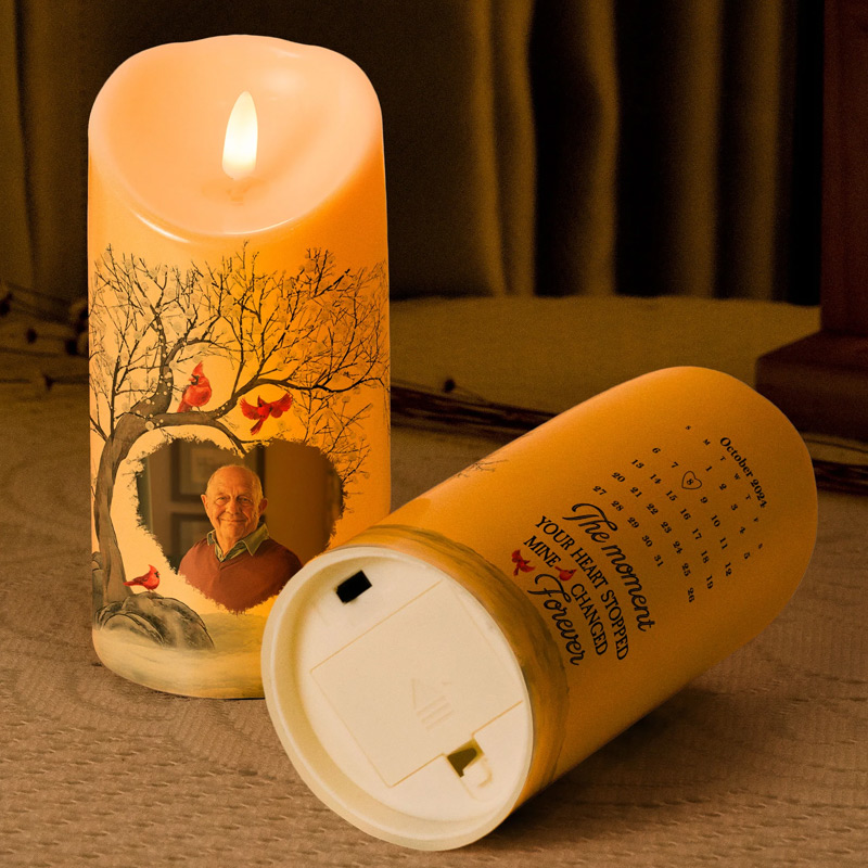 Personalized Photo LED Candle The Moment Your Heart Stopped Mine Changed Forever Custom Memory Flameless LED Candle Sympathy Gift
