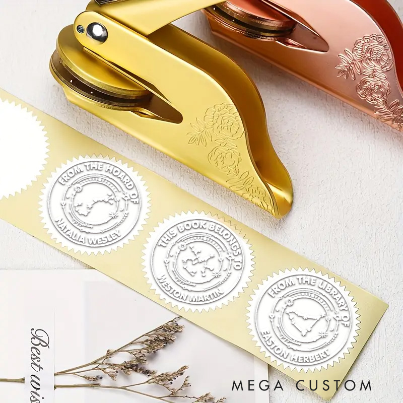 Personalized Zodiac Embosser Stamp Hand Held Embosser Set with Text and Name Birthday Gift for Book Lovers