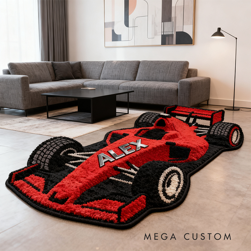 Personalized Formula One Car Shaped Rug with Name Custom Racer Speed Rugs Xmas Gift