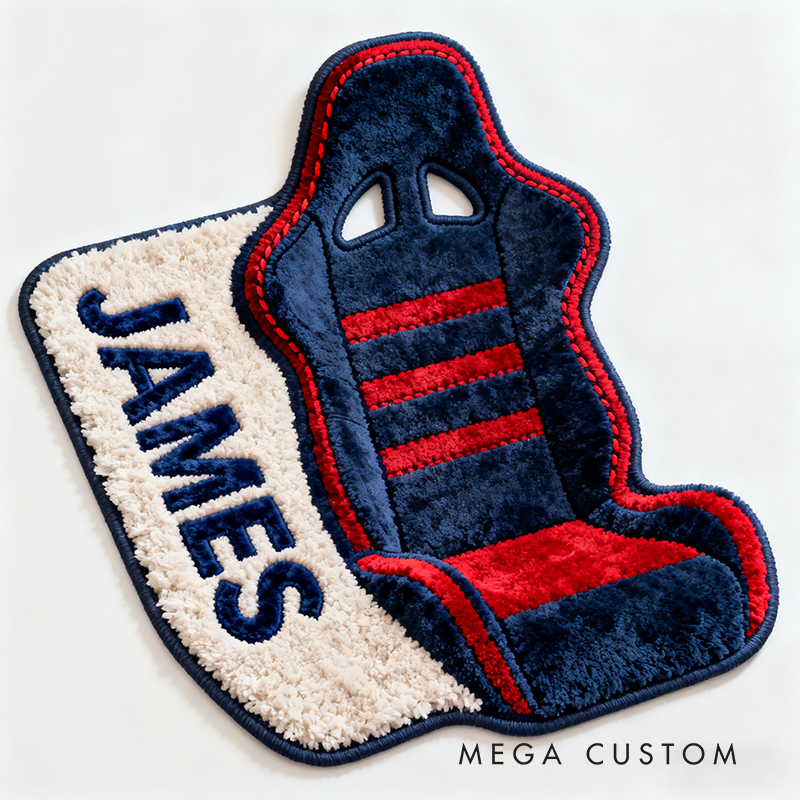 Personalized Racing Seat Shaped Rug with Name Custom Racer Speed Rugs Xmas Gift