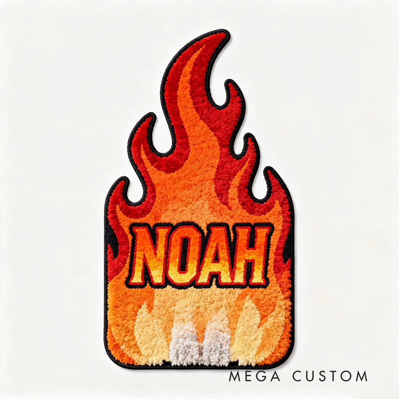 Personalized Flame Themed Rug with Name Custom Racer Speed Rugs Xmas Gift
