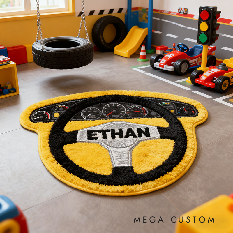 Personalized Steering Wheel Rug with Name Custom Racer Speed Rugs Xmas Gift