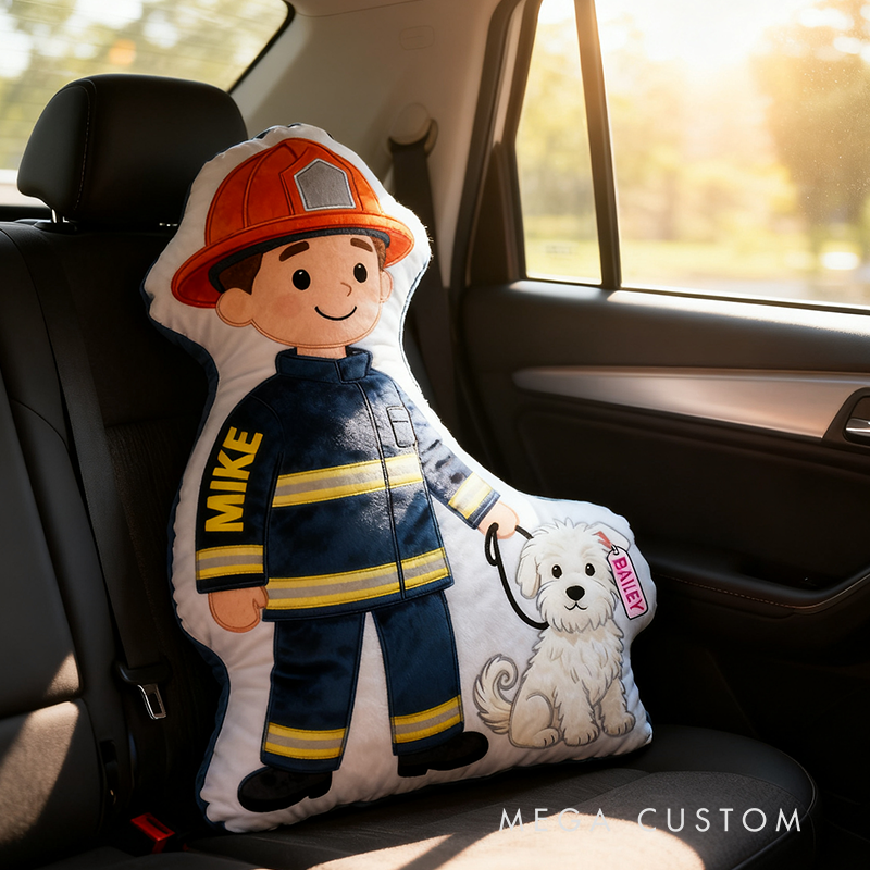 Personalized Firefighter and Dog Plush Pillow Custom Name Graphic 3D Print Pillow 