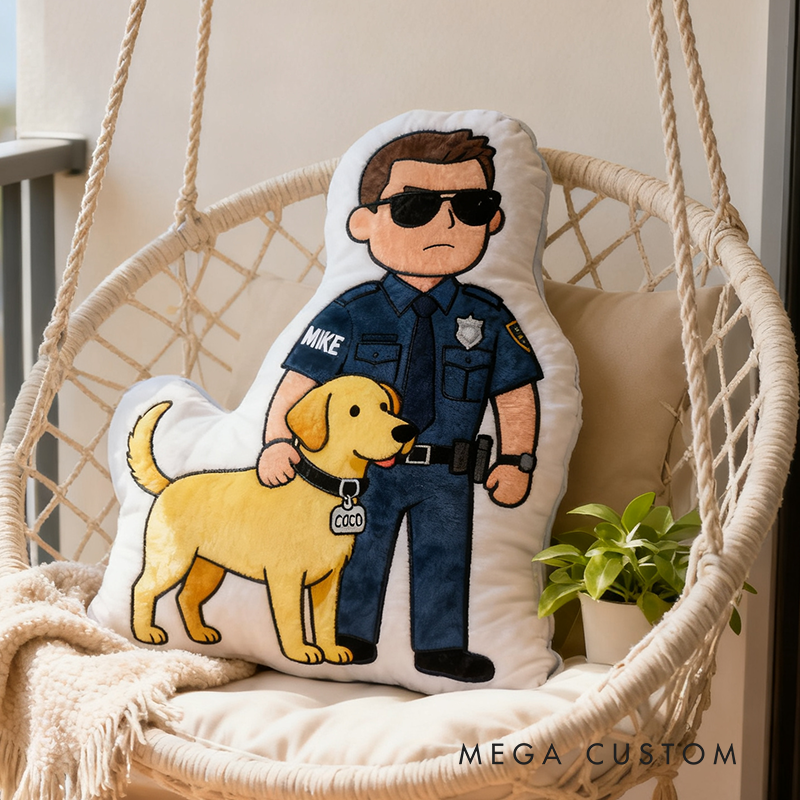 Personalized Police Officer and Dog Plush Pillow Custom Name Graphic 3D Print Pillow 