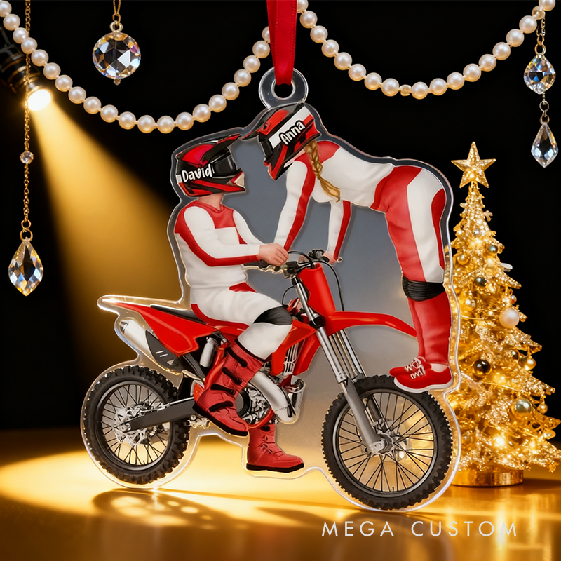Personalized Motorcross Couple Acrylic Ornament Custom Dirt Bike Couple Christmas Ornament
