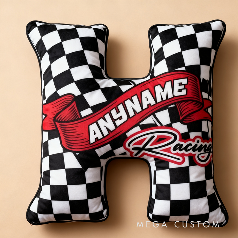 Personalized Racer Name With Flag Car Motorbike Pillow Custom Racing Name Letter Pillow Custom Name Graphic 3D Print Pillow 