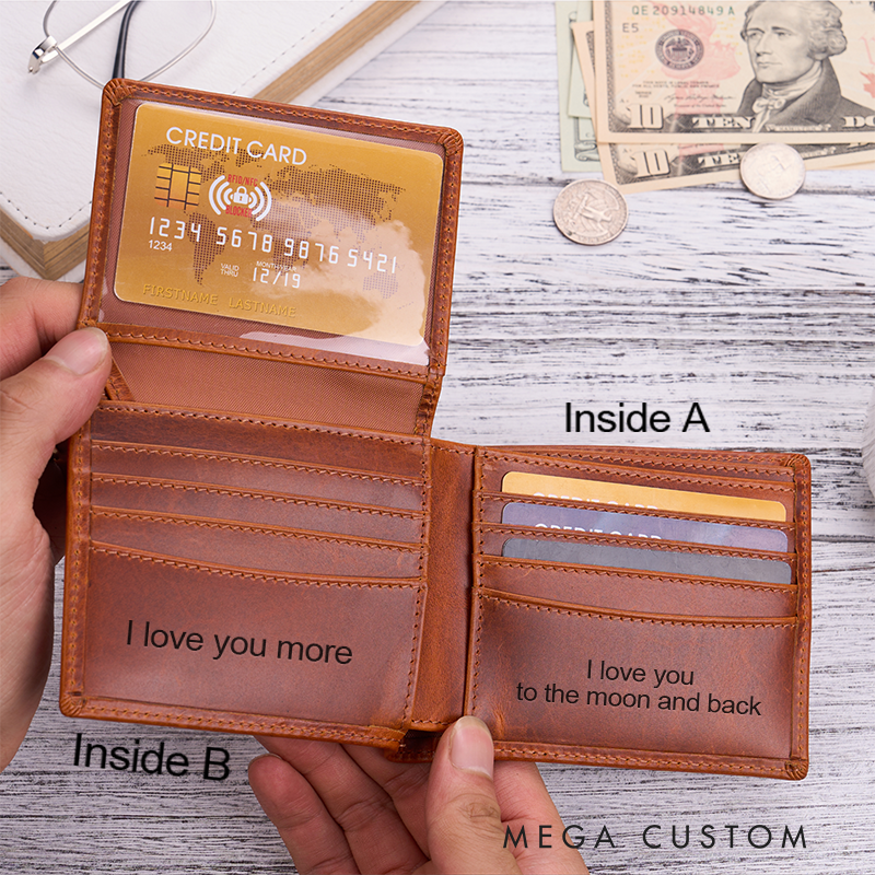Personalized Leather Wallet with Name & Charm Custom Wallet for Him Engraved Wallets with Name Mens Wallet Minimalist Wallet Leather Gift For Him Gift for Husband Boyfriend Father