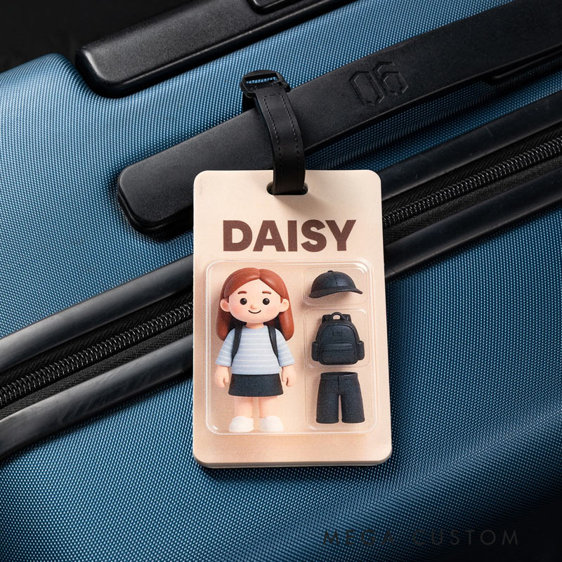 Personalized 3D Cartoon Character Traveling Luggage Tag with Name and Photo Travel Accessory Birthday Gift for Family Friend Travel Lover