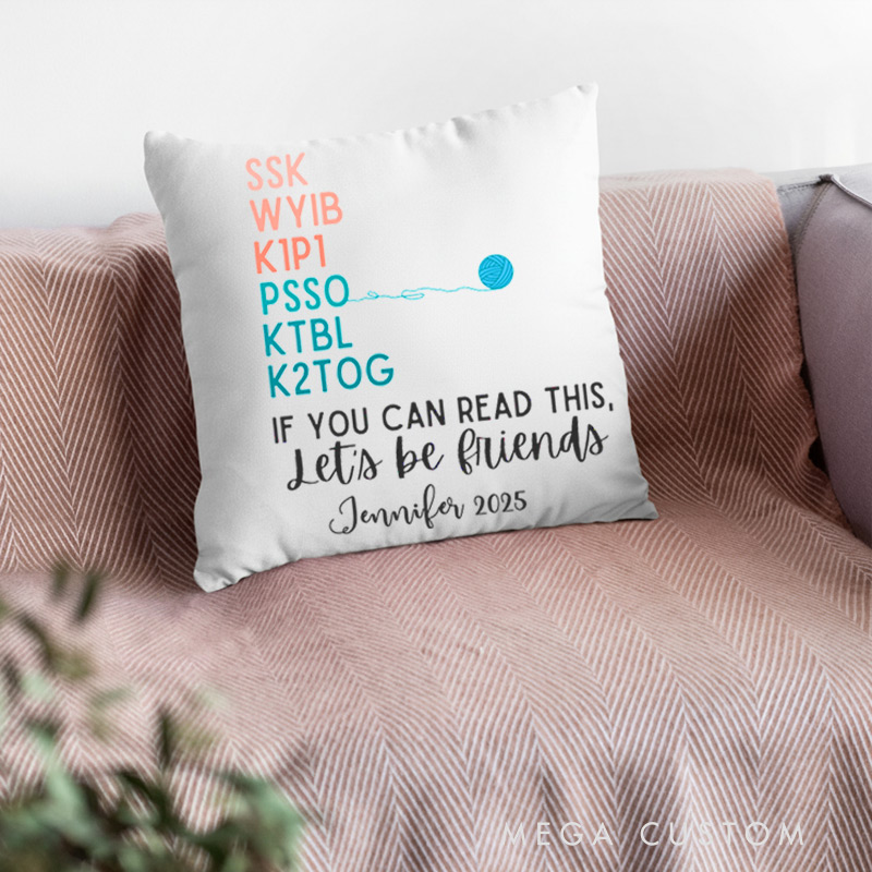 Personalized Knitting Throw Pillows Knitting Word Abbreviations Gift for Knitting Lovers