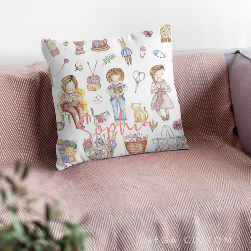 Personalized Knitting Throw Pillows the Knitter Gift for Knitting Lovers
