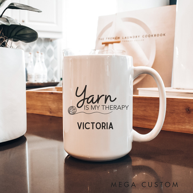 Personalized Funny Ceramic Yarn Coffee Mug Gifts for Knitting Lovers Yarn and Custom Name